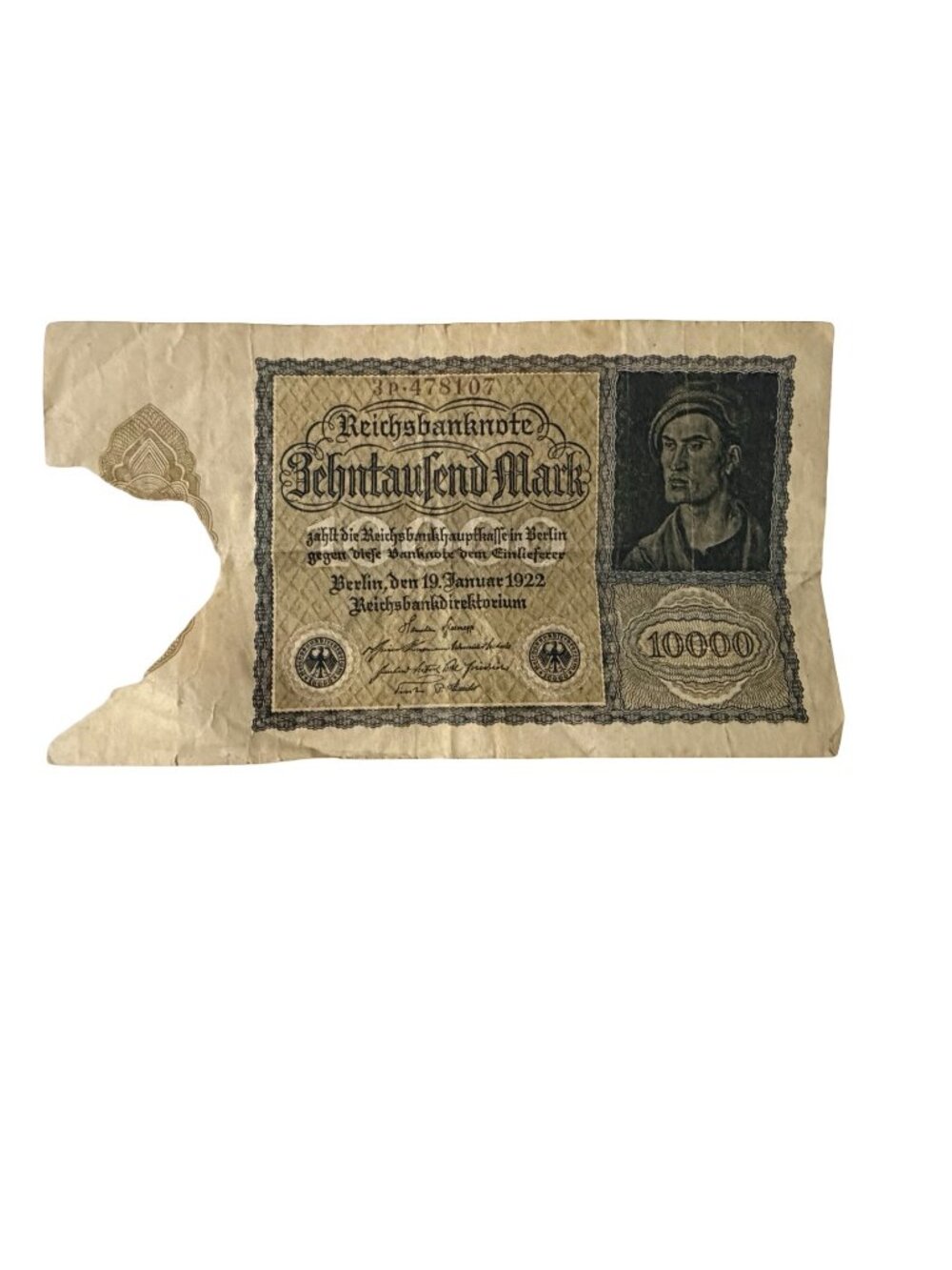 1922 Germany 10000 Mark P72 Vampire Note Weimar Reichsbanknote